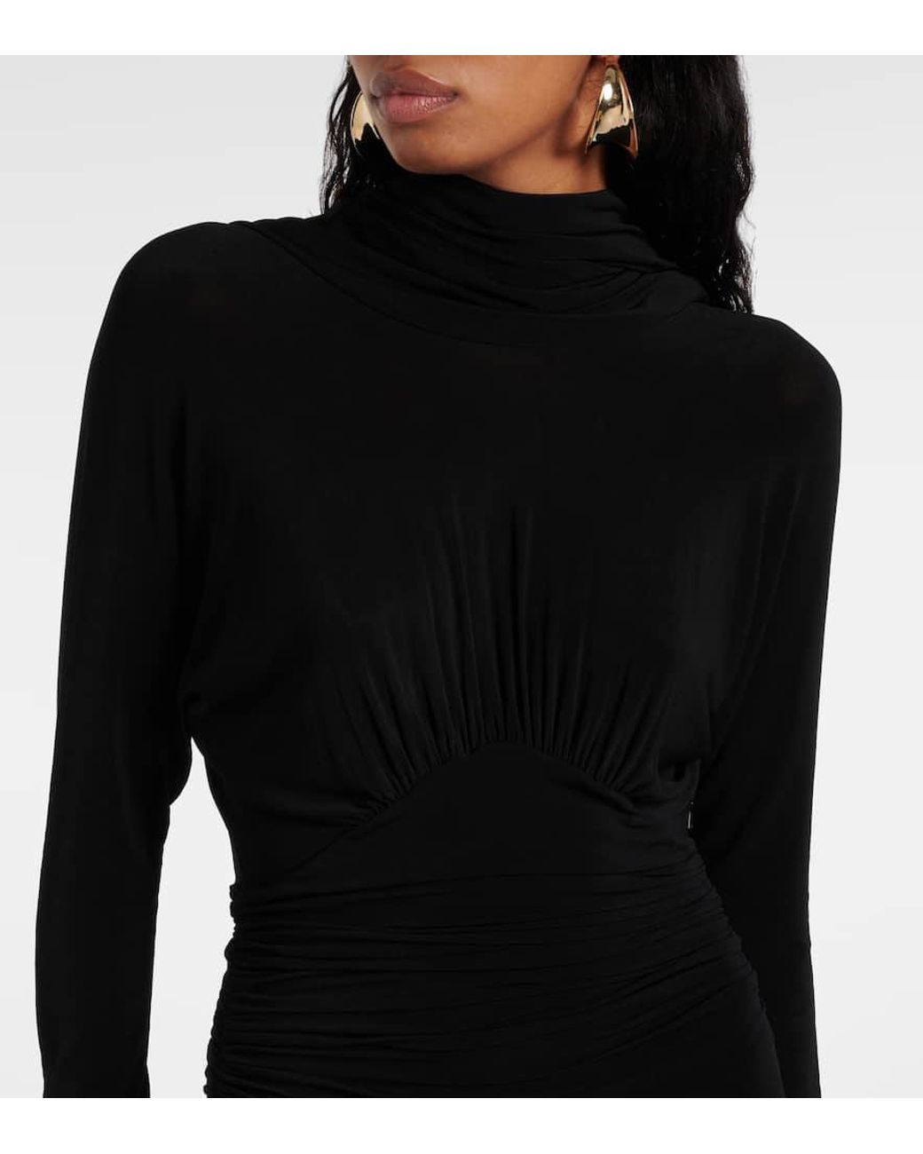 Vestido Midi De Punto Con Espalda Drapeada Saint Laurent de color Black