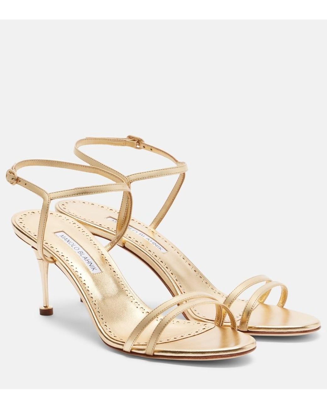 Manolo Blahnik Ciagalo Metallic Leather Sandals