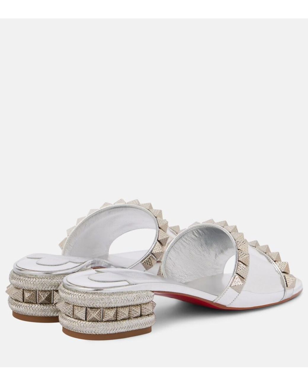 Christian Louboutin White Pyramule 30 Mirrored Leather Mules