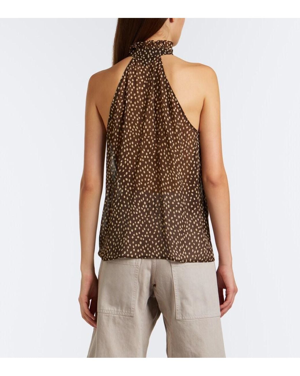 Nili Lotan Brown Daniella Polka-Dot Halterneck Silk Top