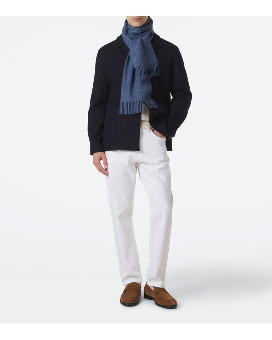 Zegna Blue Fringed Cashmere Scarf for men