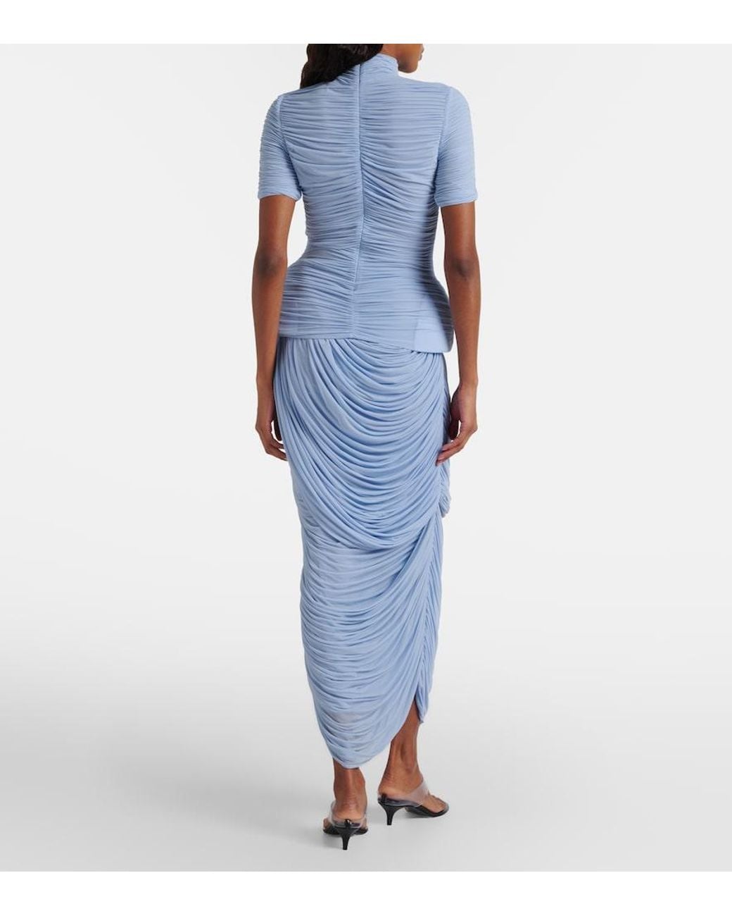 Magda Butrym Blue Draped Ruched Jersey Midi Skirt
