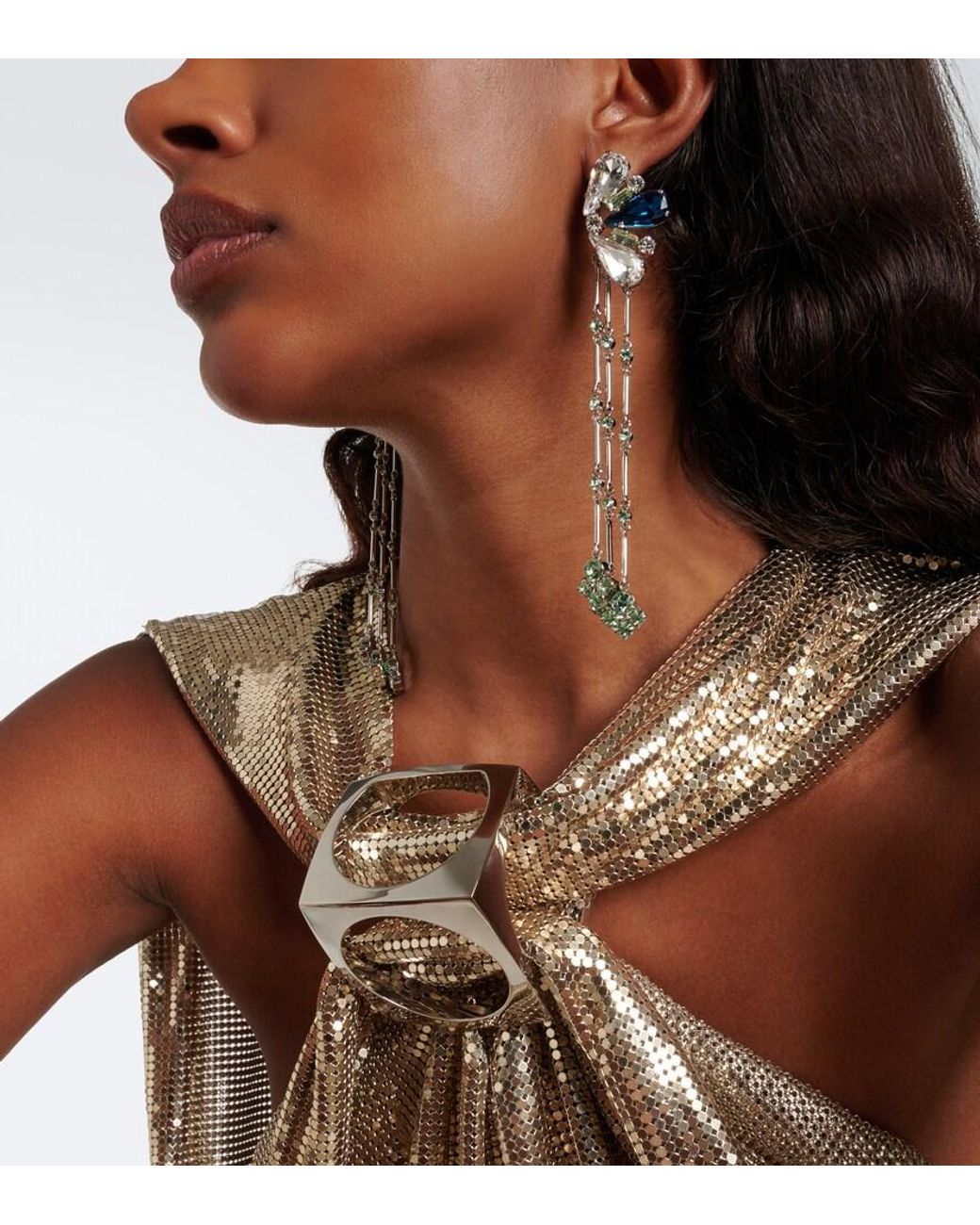 Rabanne White Crystal-Embellished Drop Earrings