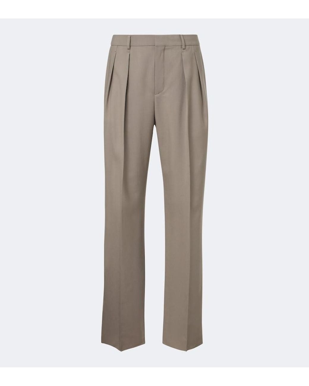 Saint Laurent Gray Pleated Wool And Mohair Straight Pants for men