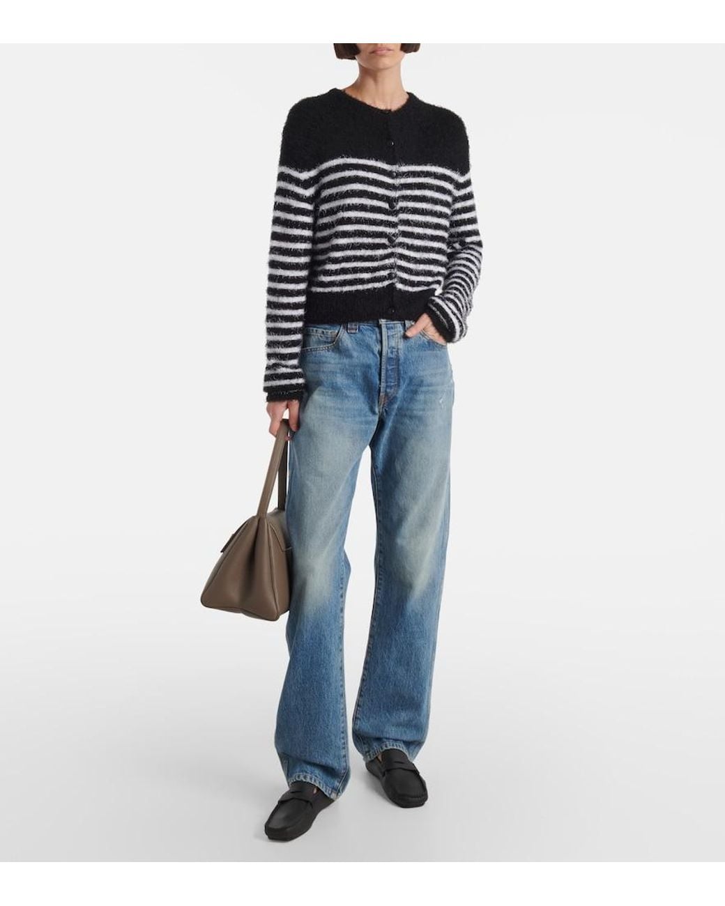 Khaite Black Silk-Cashmere Stripe Cardigan