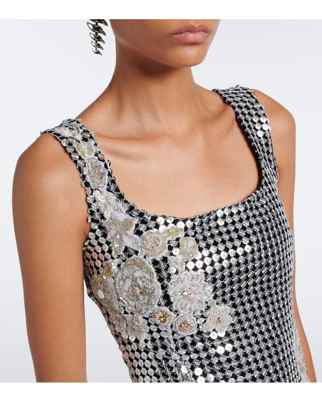 La Fuori Black Shell Sequined Chainmail Minidress