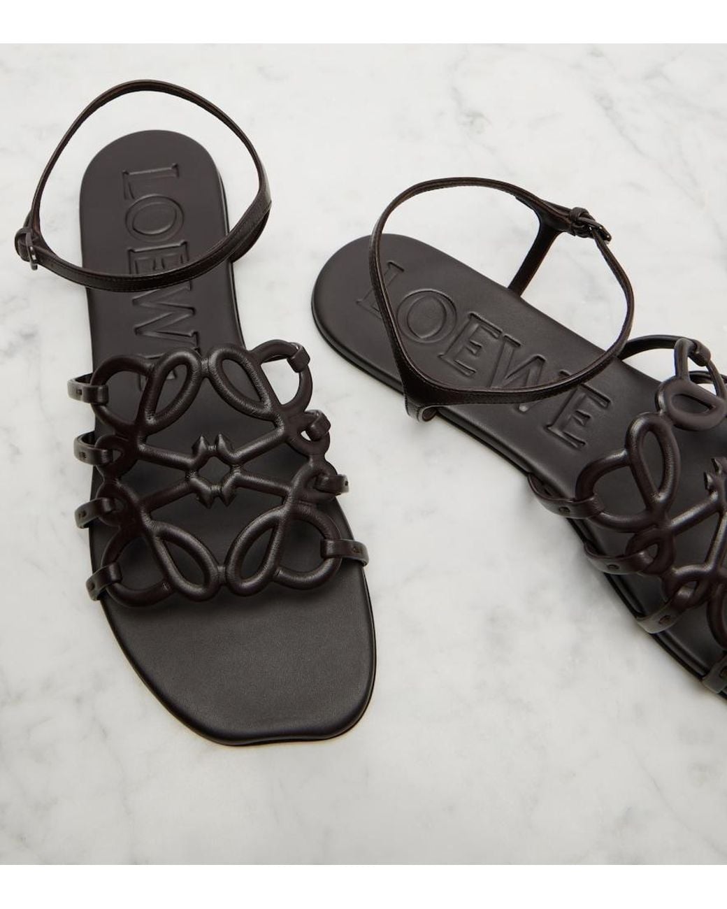 Loewe Black Paula's Ibiza Petal Anagram Leather Sandals