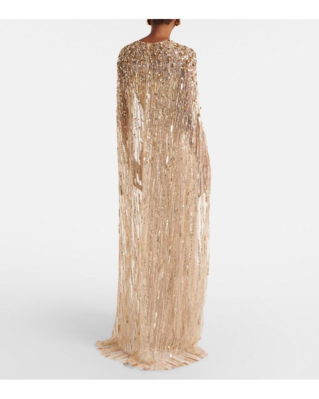 Jenny Packham Ruby Caped Sequined Gown in Natural | Lyst