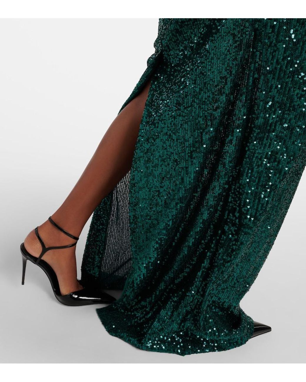 Dolce & Gabbana Green Off-Shoulder Sequined Gown