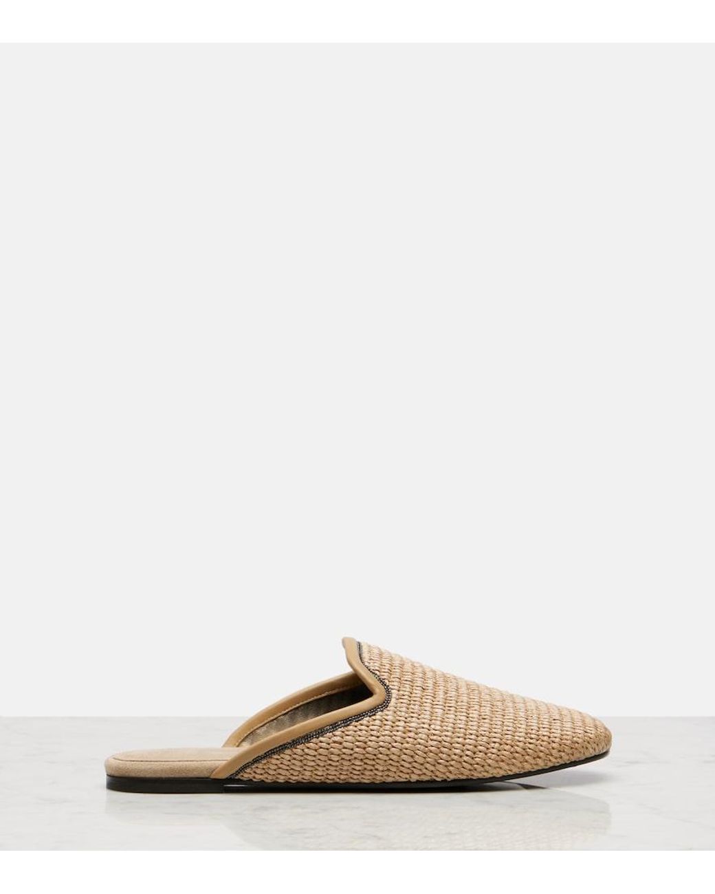 Brunello Cucinelli Natural Monili Raffia Mules