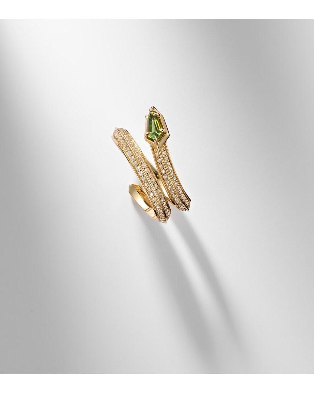 STONE AND STRAND White Shield Serpent 14Kt Ring With Diamonds And Tourmaline