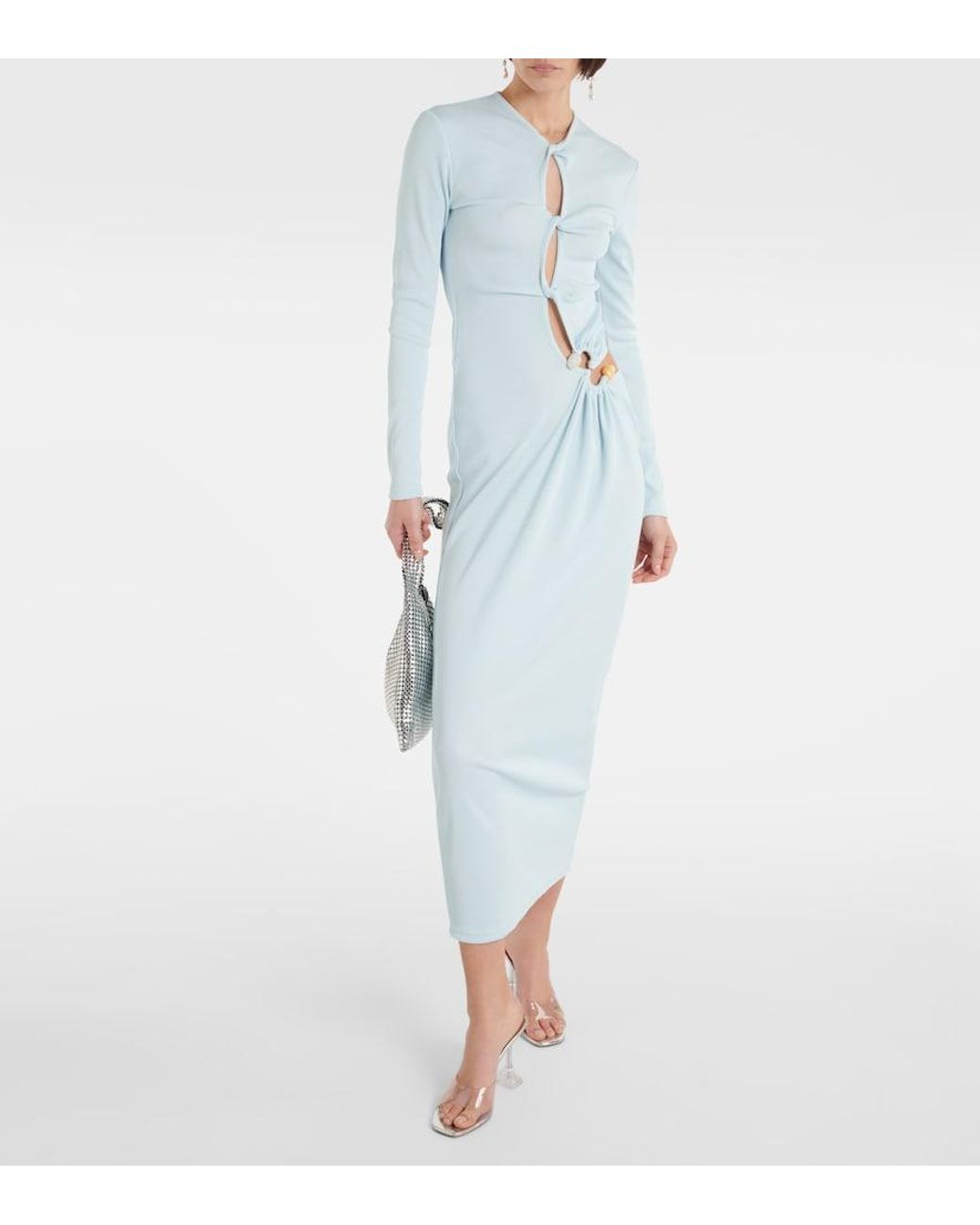 Christopher Esber Blue Gathered Cutout Jersey Midi Dress