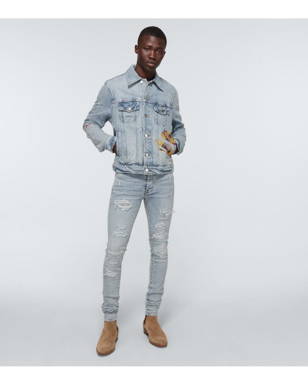 Amiri Blue Playboy Denim Trucker Jacket for men