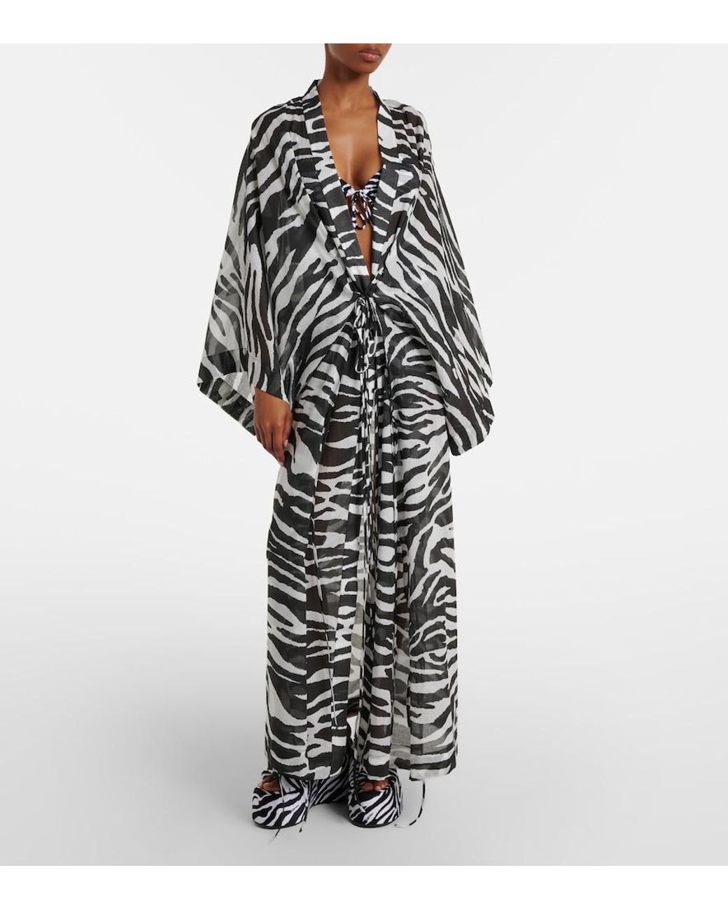 The Attico White Zebra-Print Cotton Muslin Kaftan