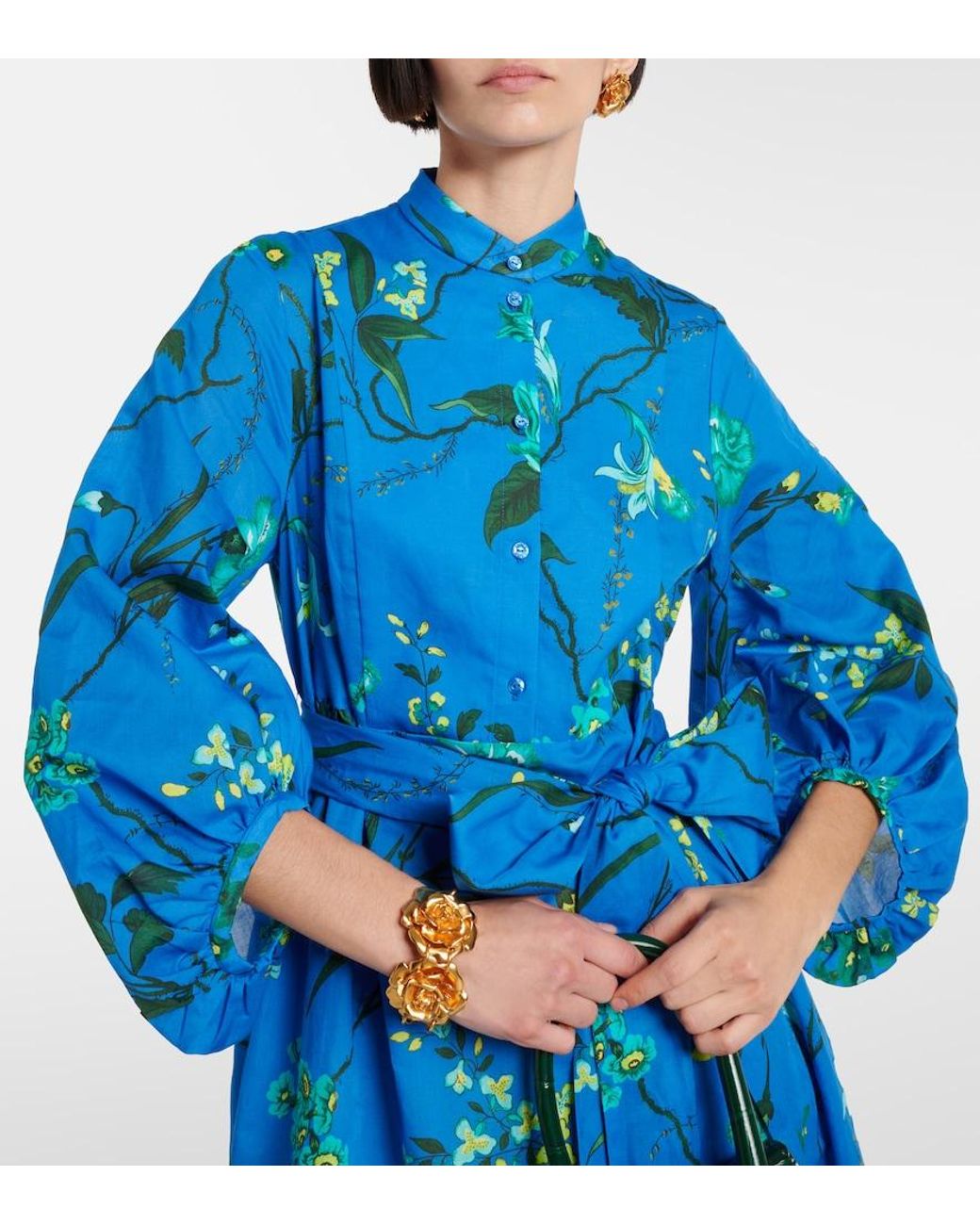 Erdem Blue Floral Cotton And Linen Midi Dress