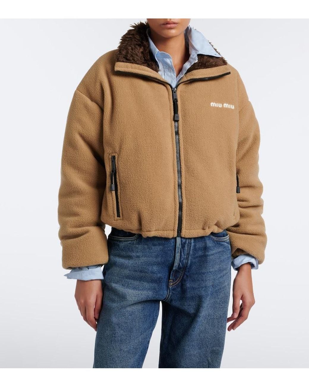 Miu Miu Brown Logo Fleece Down Jacket