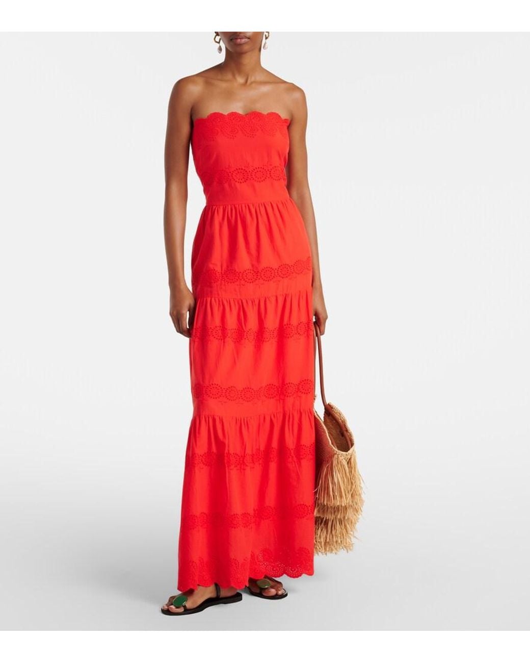 Melissa Odabash Red Sophie Broderie Anglaise Cotton Maxi Dress