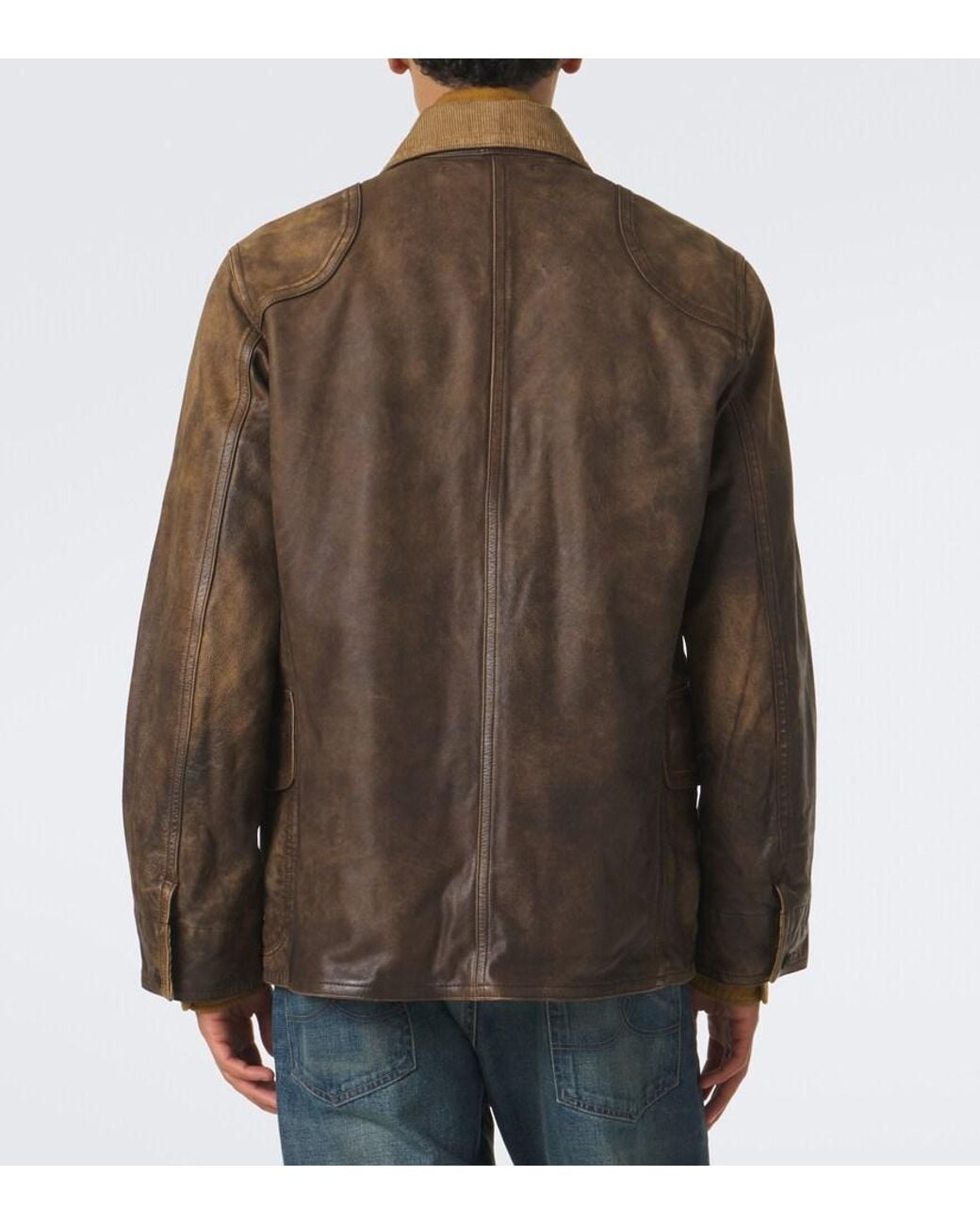 RRL Brown Corduroy-Trimmed Leather Jacket for men