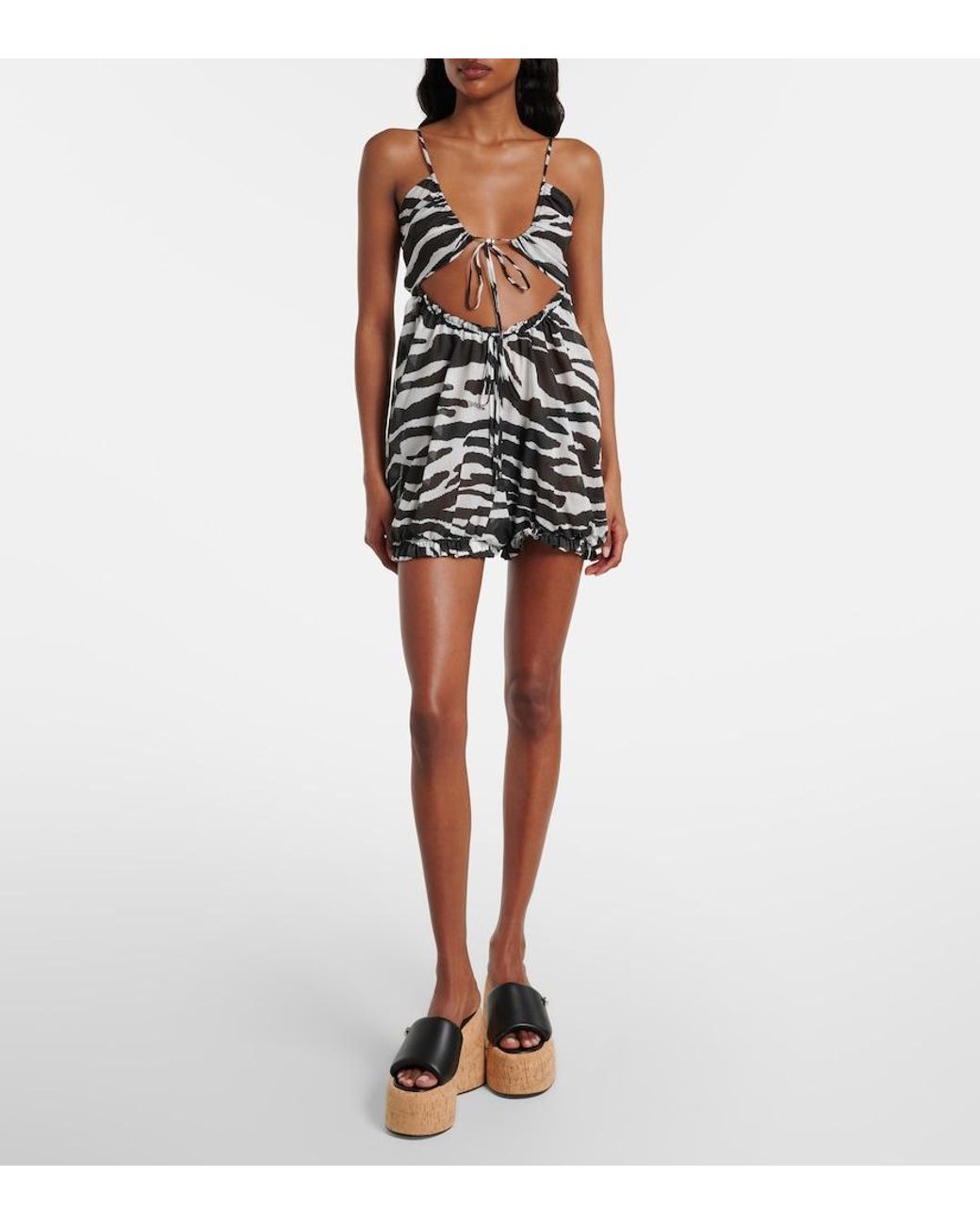 The Attico Black Zebra-Print Cotton Muslin Romper