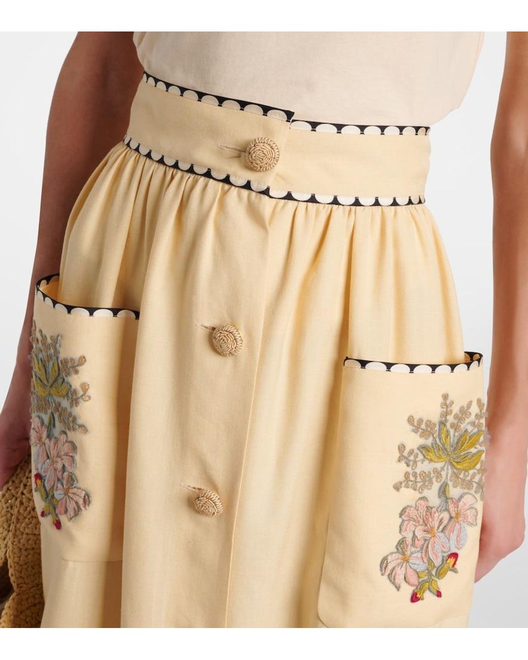 Valentino Natural Plus De Pois Embroidered Maxi Skirt