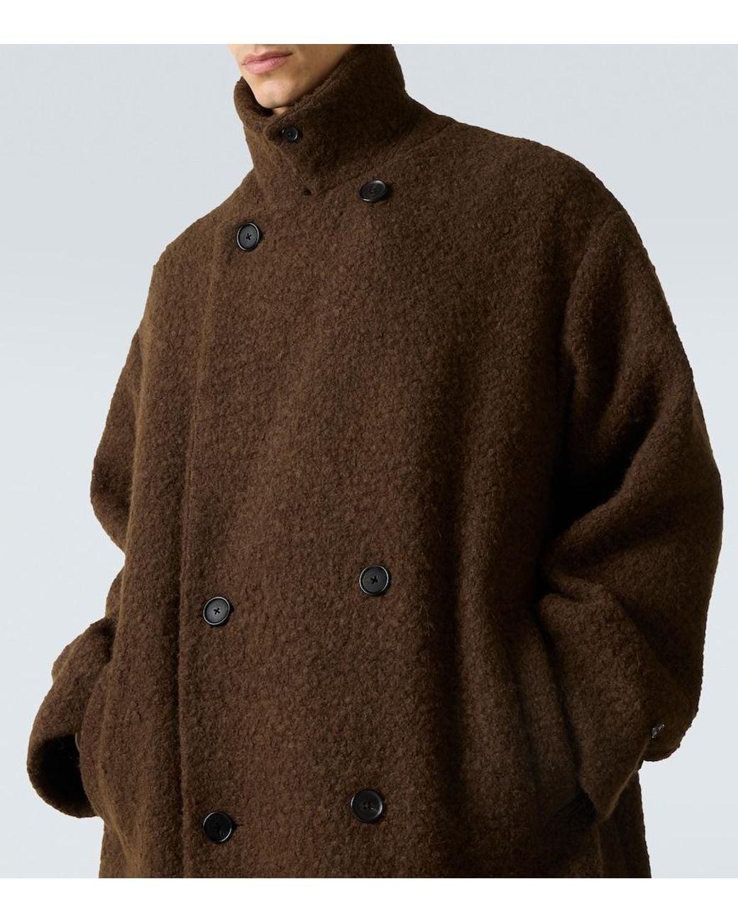 A.PRESSE Brown Double-Breasted Wool-Blend Coat for men
