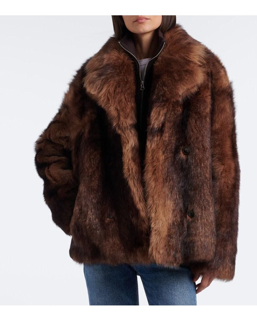 Yves Salomon Brown Double-Breasted Shearling Jacket
