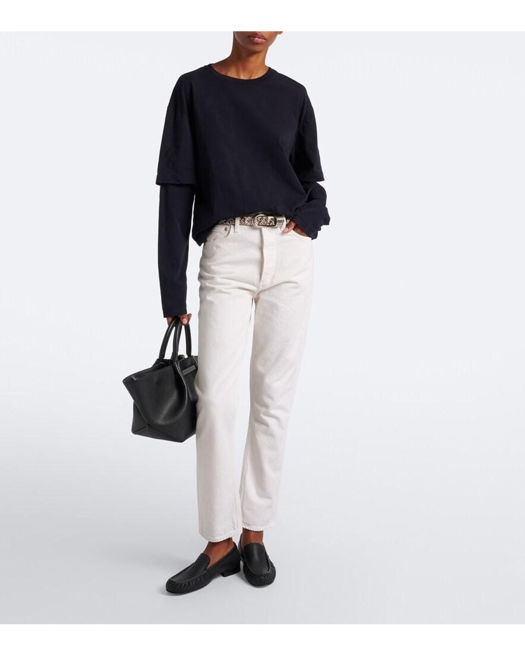 Agolde White Riley Cropped Straight Jeans