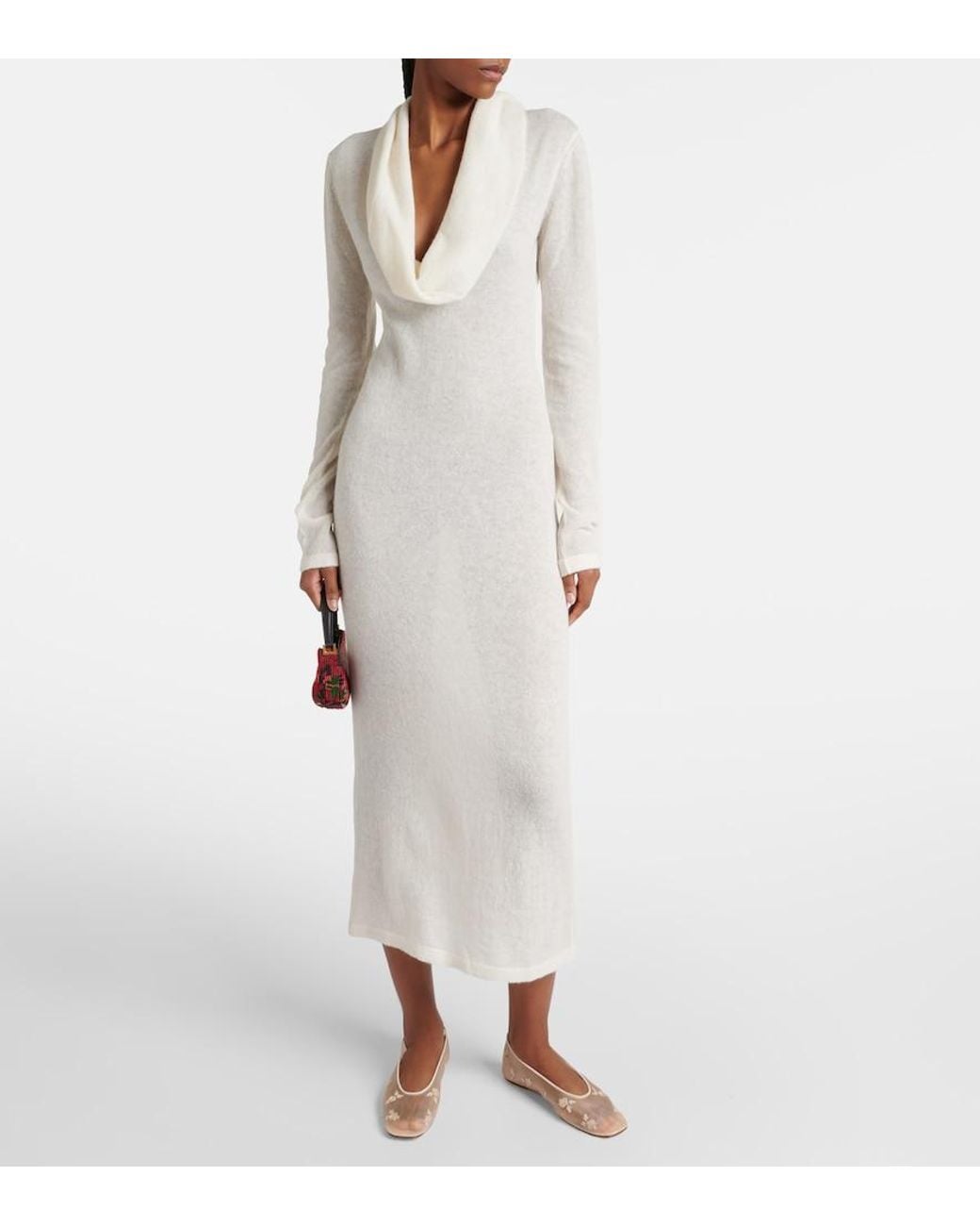 Magda Butrym White Alpaca-Blend Knitted Maxi Dress