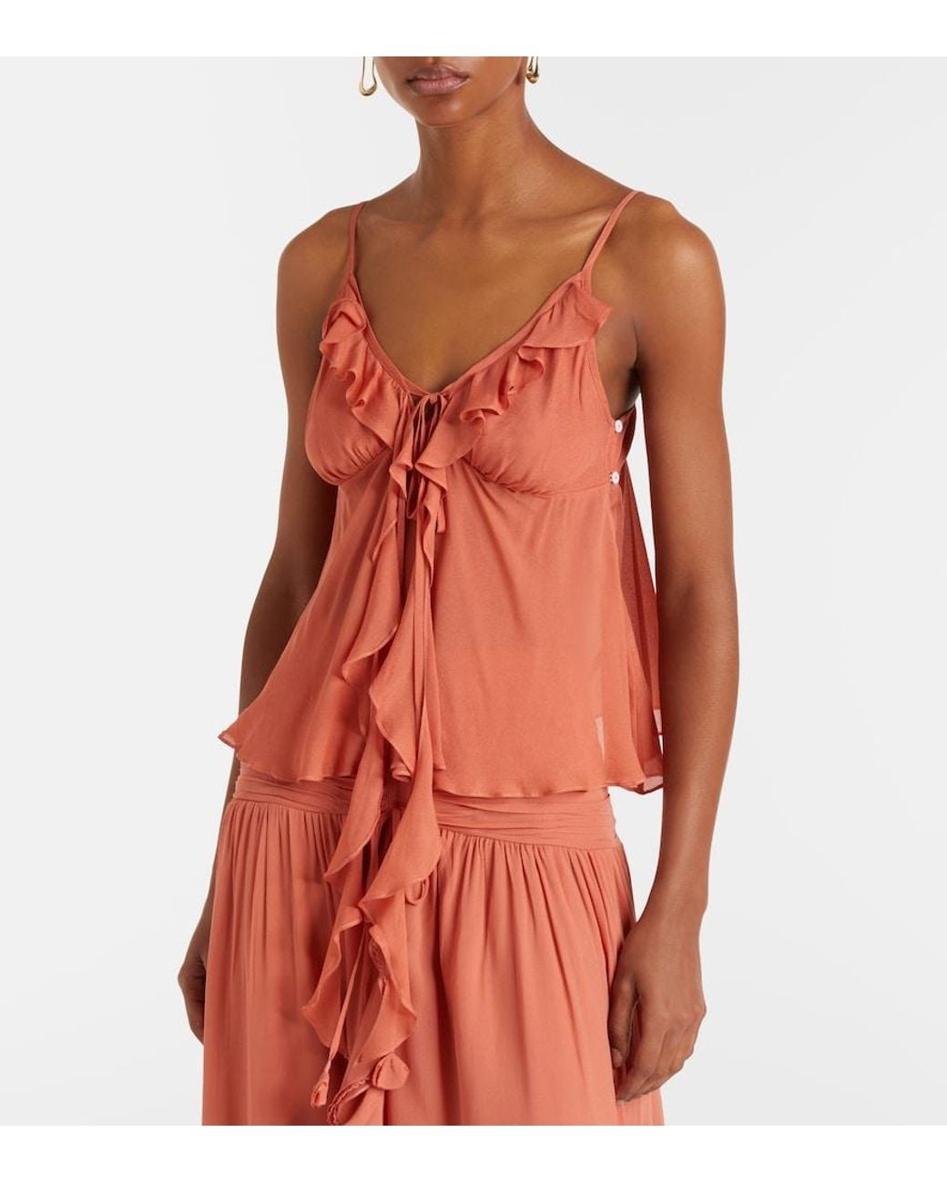 Poupette Red Maja Ruffled Chiffon Top
