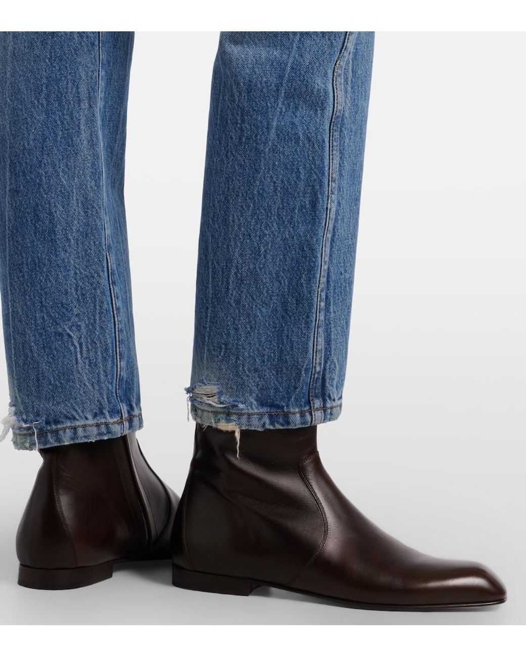 Khaite Brown Colt Leather Ankle Boots