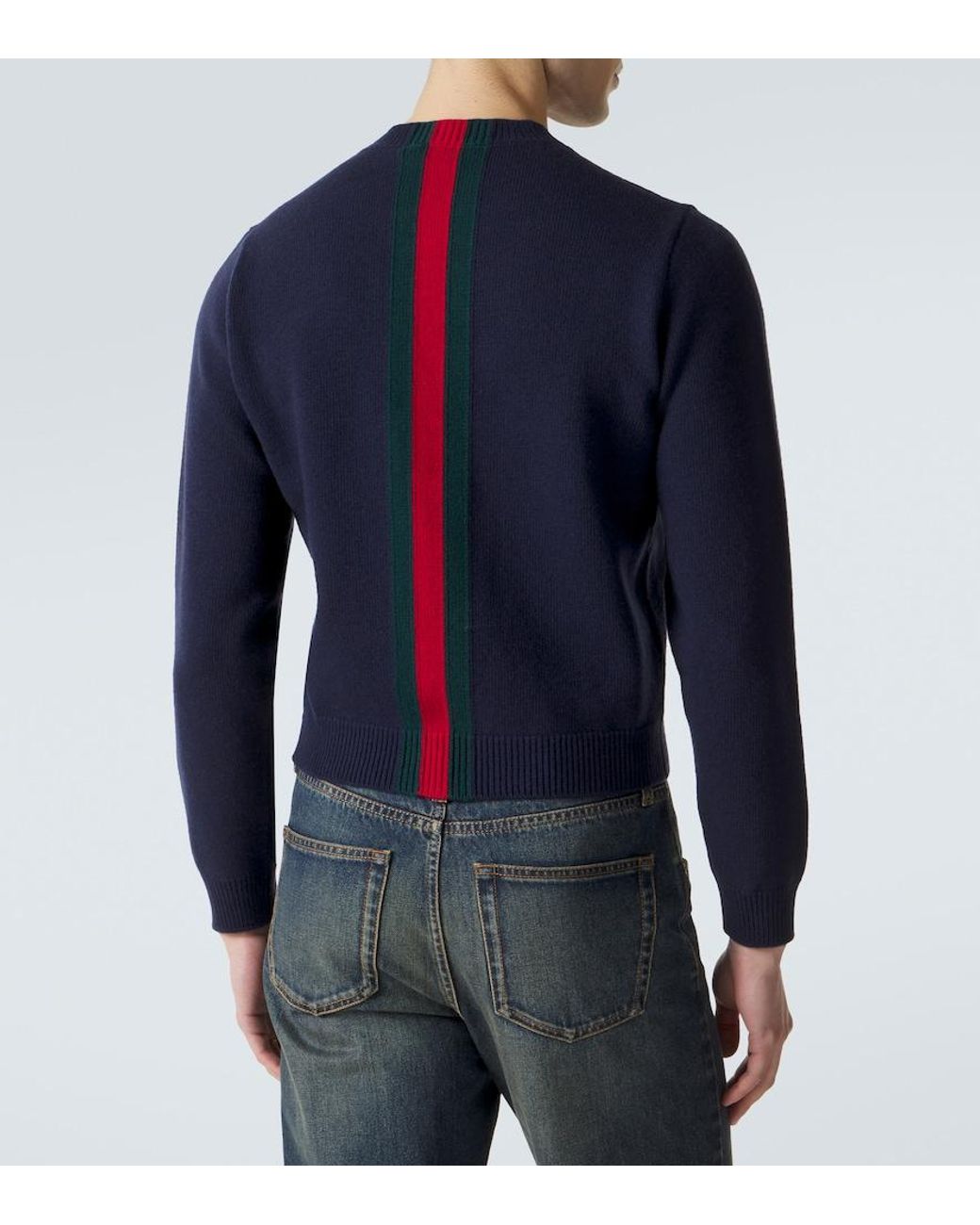 Gucci Blue Web Stripe Wool Sweater for men