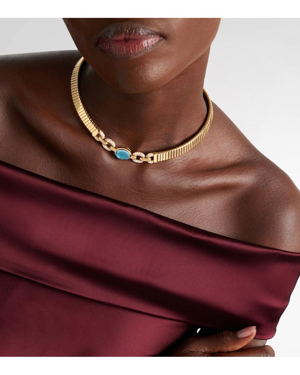 BVLGARI Metallic Tubogas 18Kt Necklace With Topaz And Diamonds