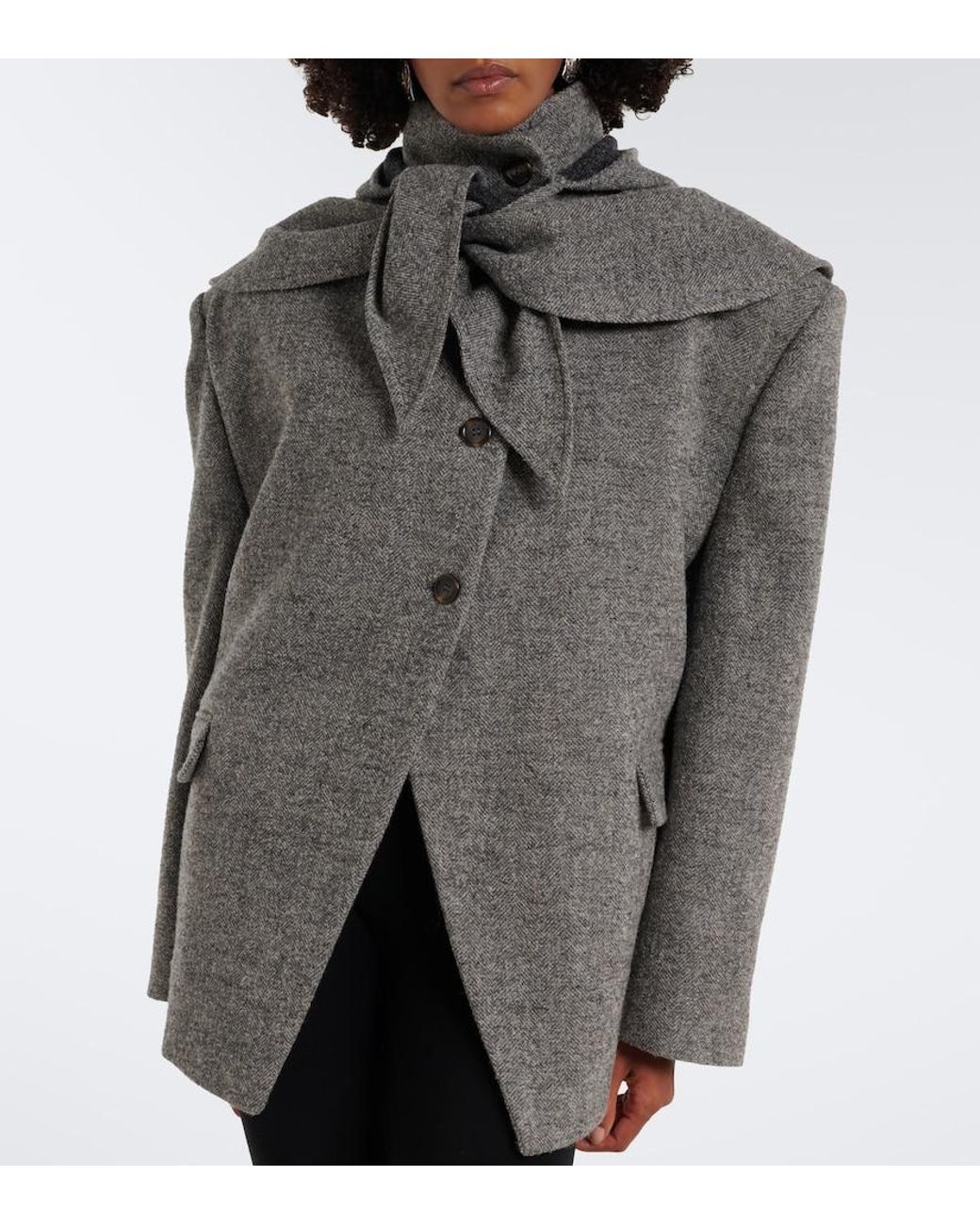 Magda Butrym Gray Herringbone Wool And Cashmere-Blend Blazer