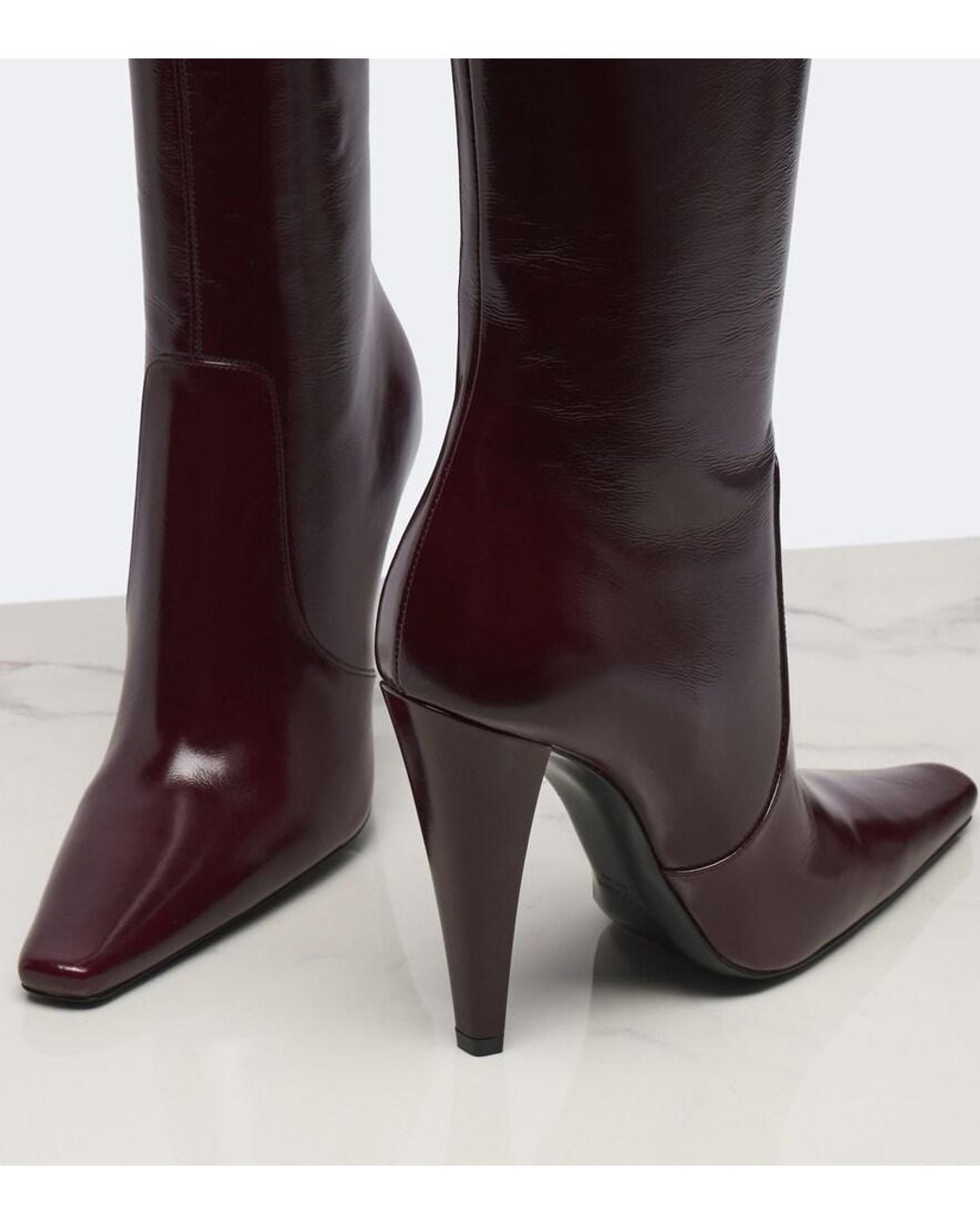 Saint Laurent Red 77 Leather Knee-High Boots