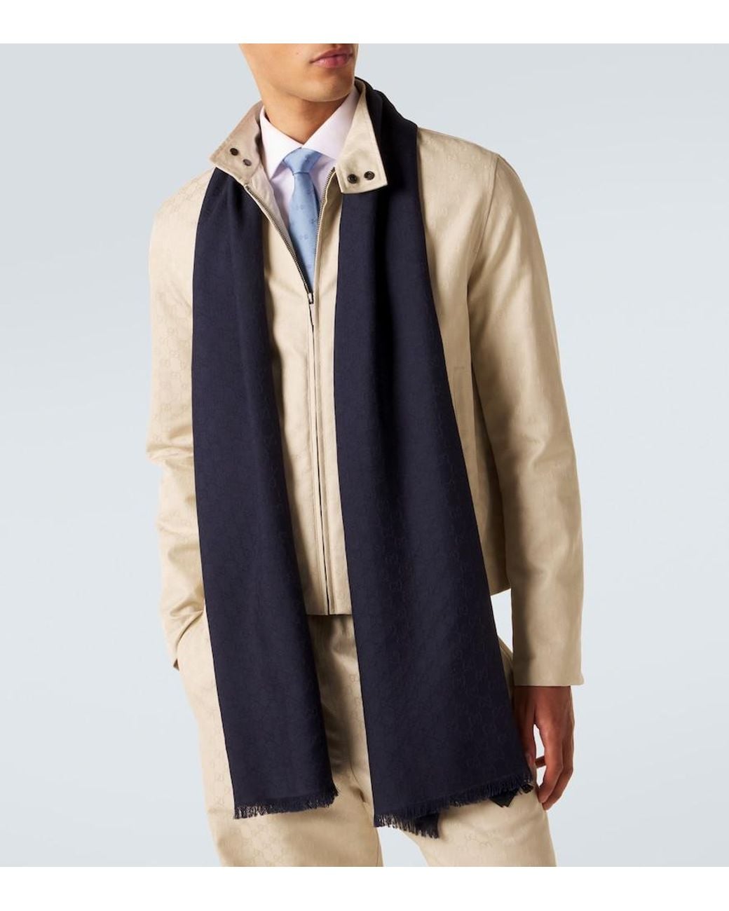 Gucci Blue Wool And Silk Scarf for men