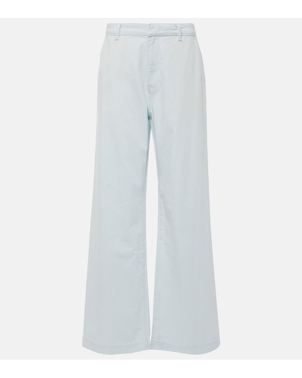 Vince Blue High-Rise Cotton Twill Wide-Leg Pants