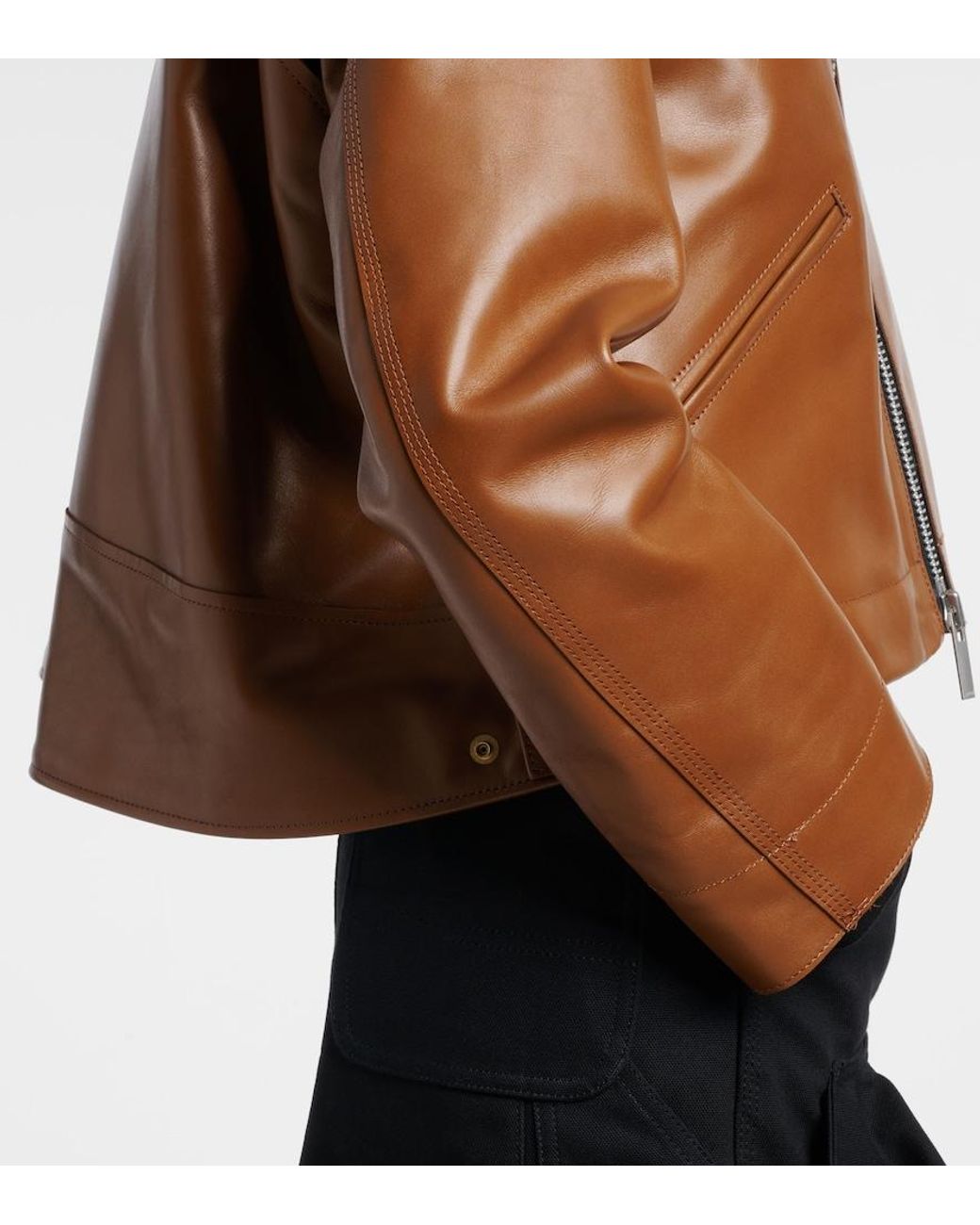 Sacai Brown X Carhartt Asymmetric Leather Jacket