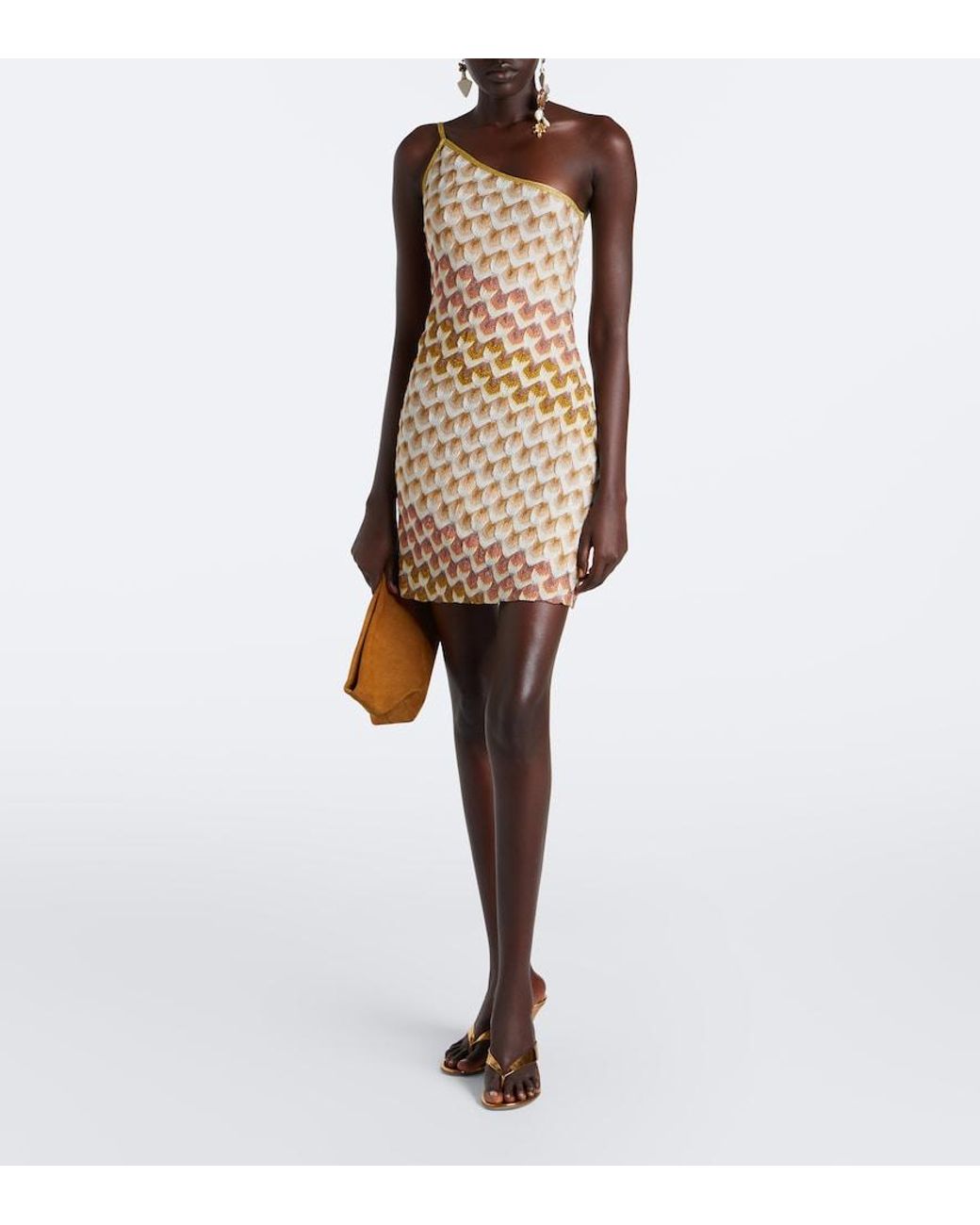 Missoni Natural One-Shoulder Lame Minidress