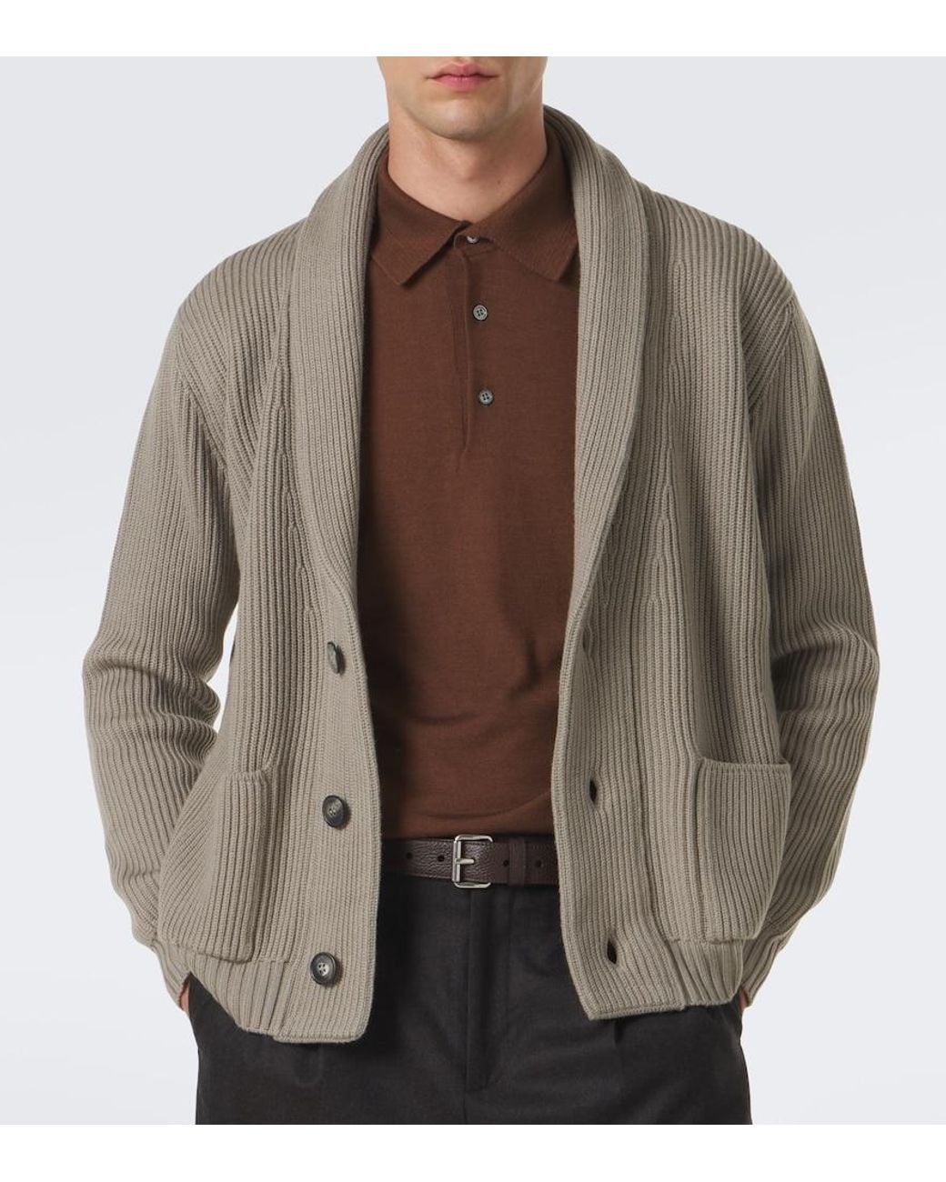 Thom Sweeney Natural Ribbed-Knit Wool Cardigan for men