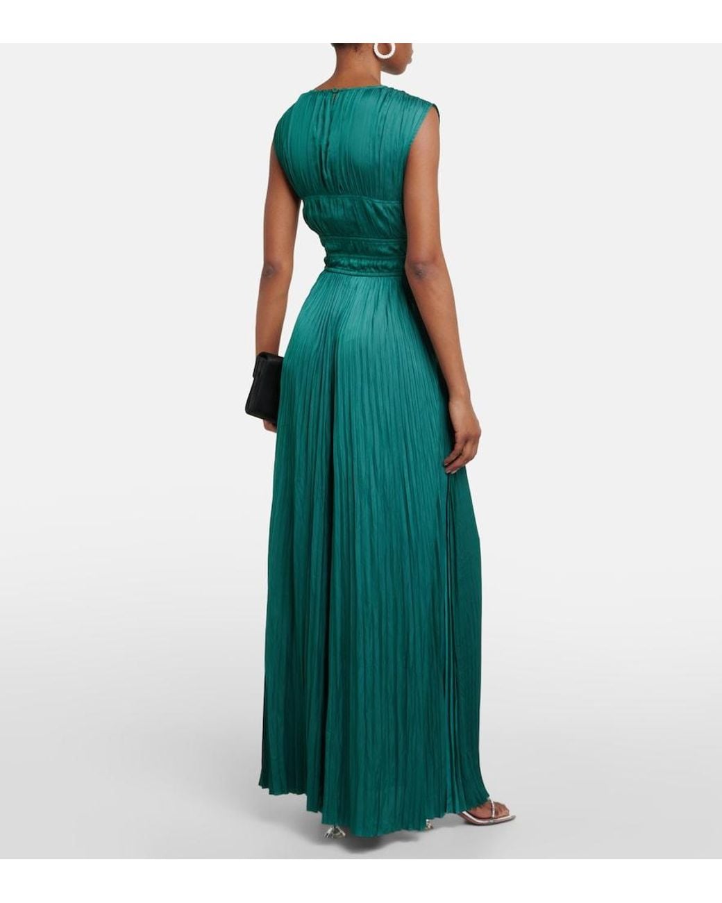 Ulla Johnson Green Delia Pleated Satin Gown