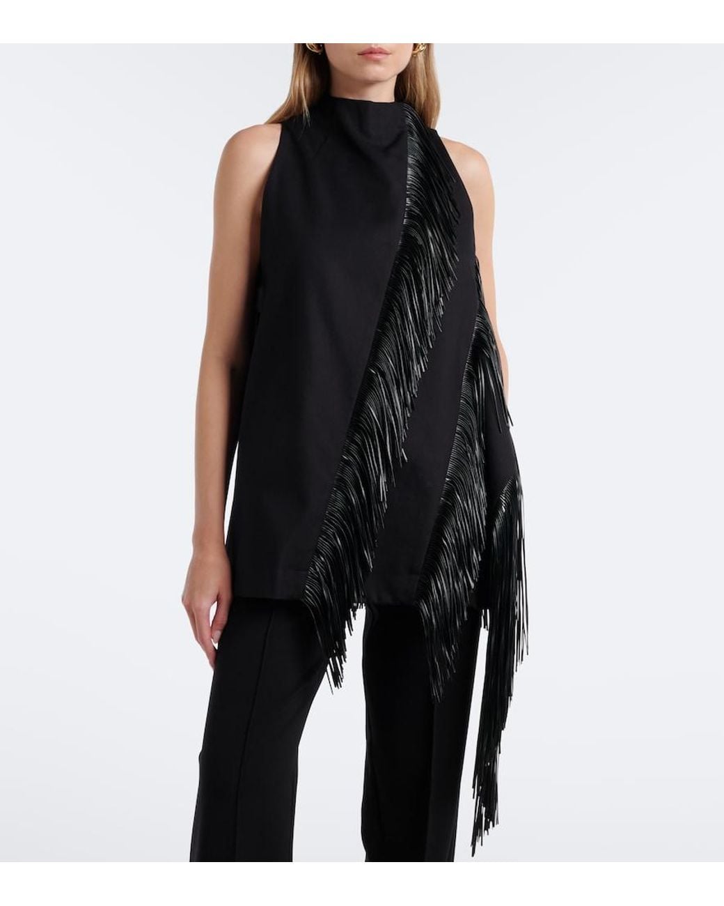 Sportmax Black Fringed Halterneck Cotton Top