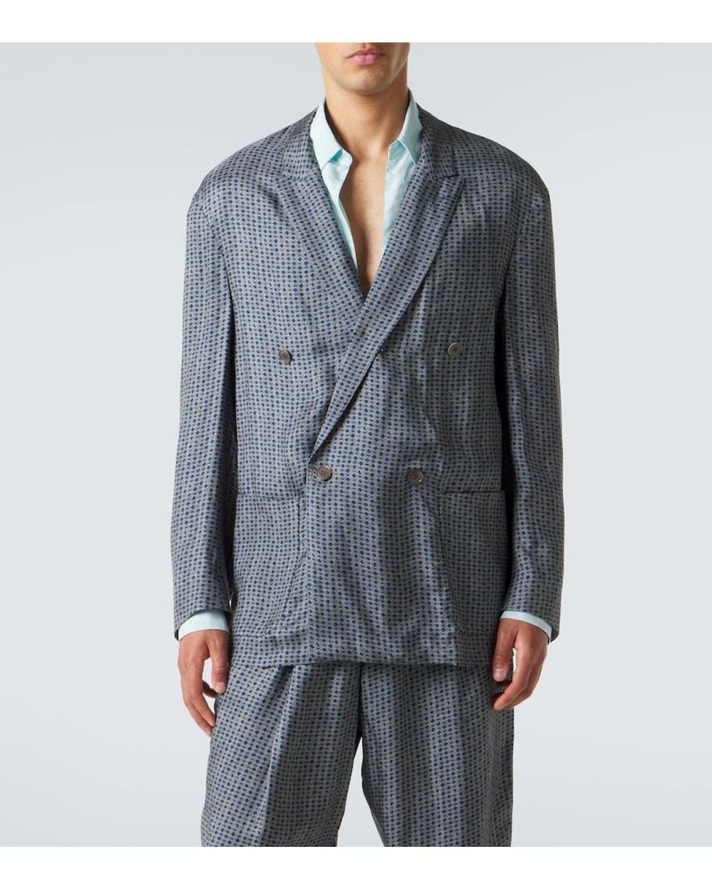Giorgio Armani Gray Printed Double-Breasted Blazer for men