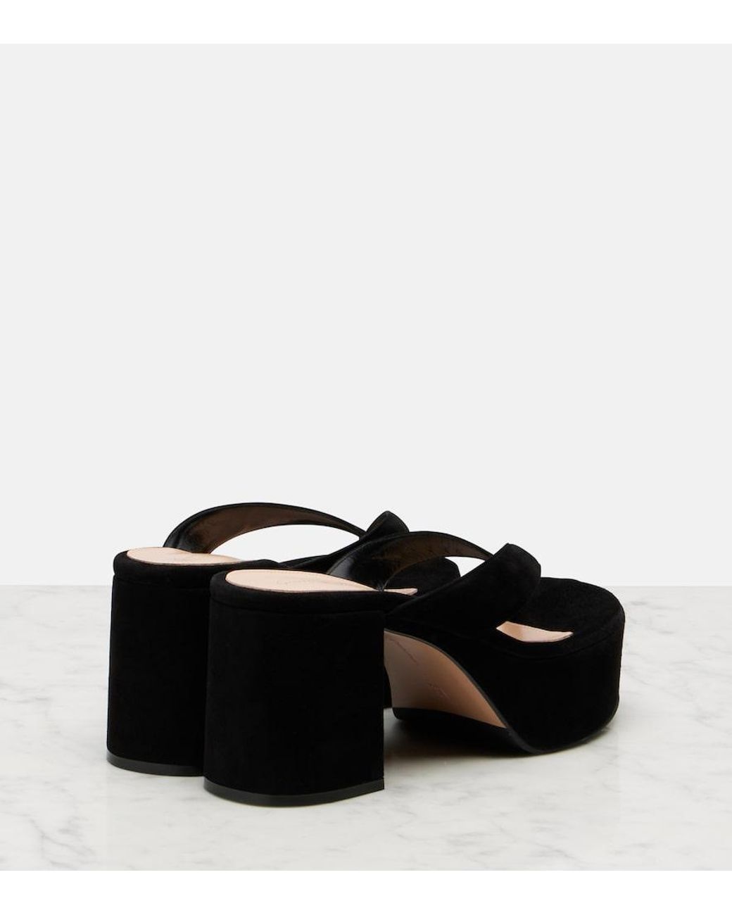 Gianvito Rossi Black Suede Platform Thong Sandals