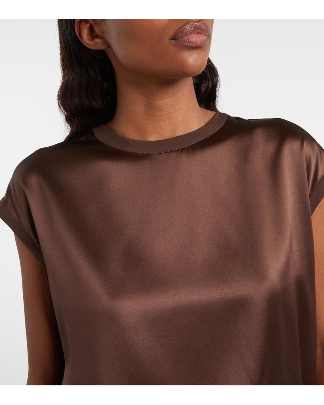 Brunello Cucinelli Brown Silk-Blend Satin Top