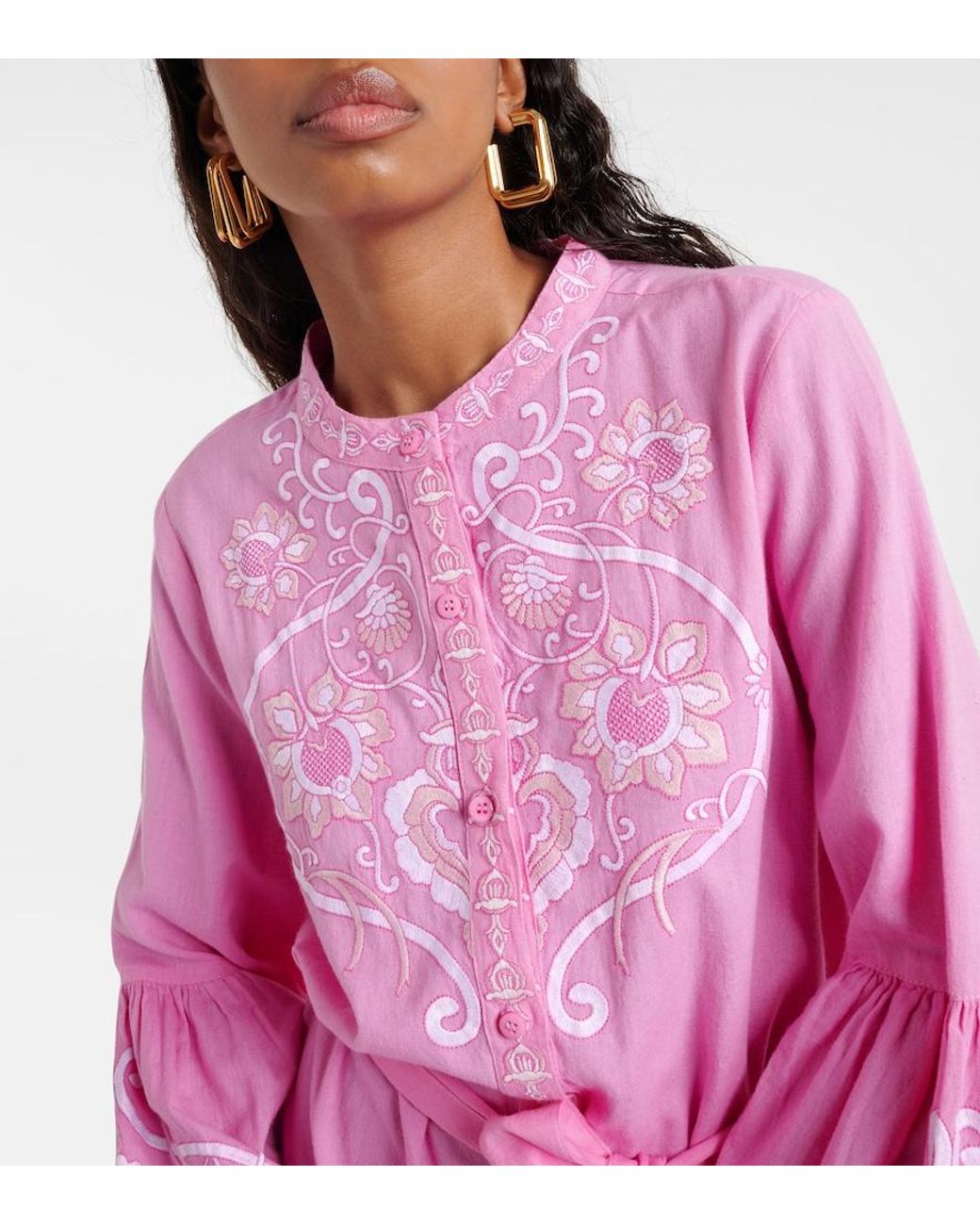 Melissa Odabash Pink Everly Embroidered Cotton And Linen Minidress