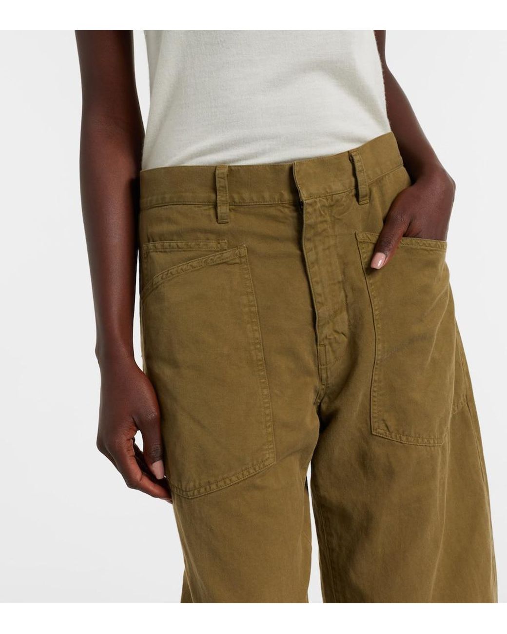 Nili Lotan Green Shon Cotton And Linen Barrel-Leg Pants