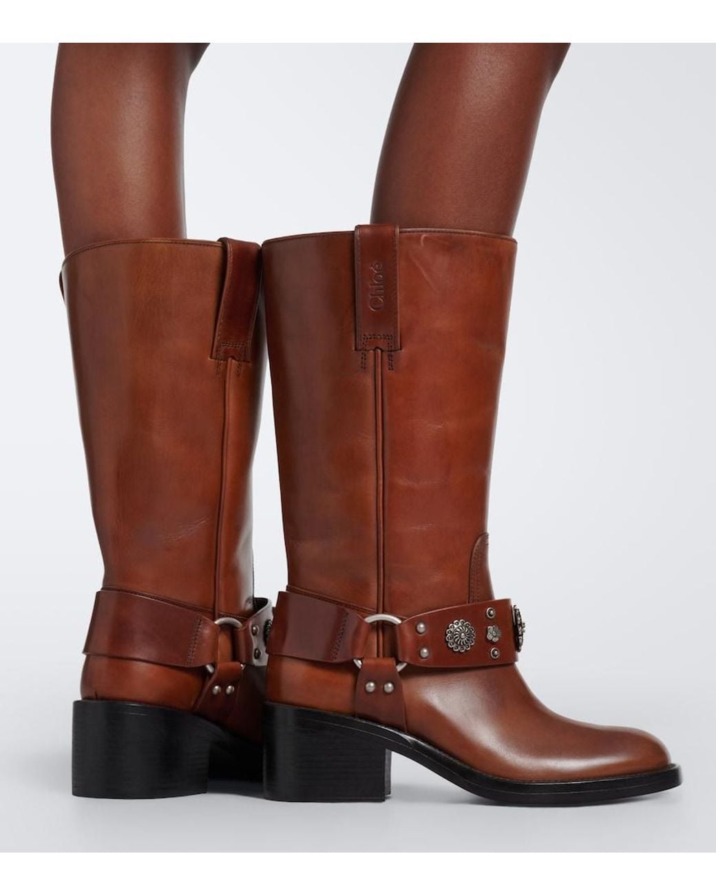 Chloé Brown Dakota Studded Leather Knee-High Boots