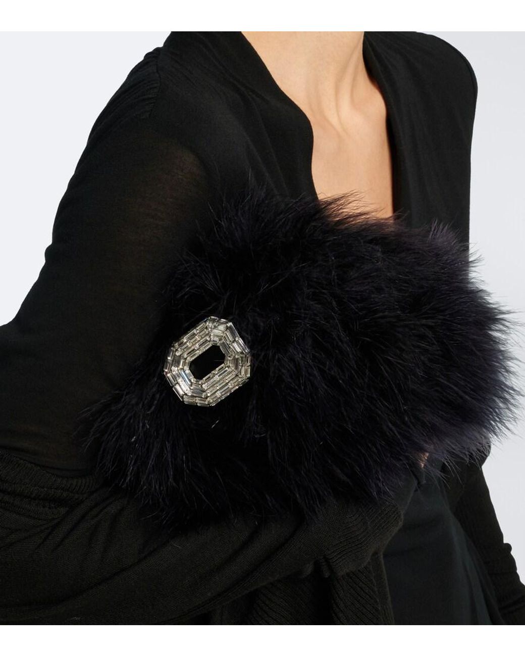AMINA MUADDI Black Camelia Embellished Feather Clutch