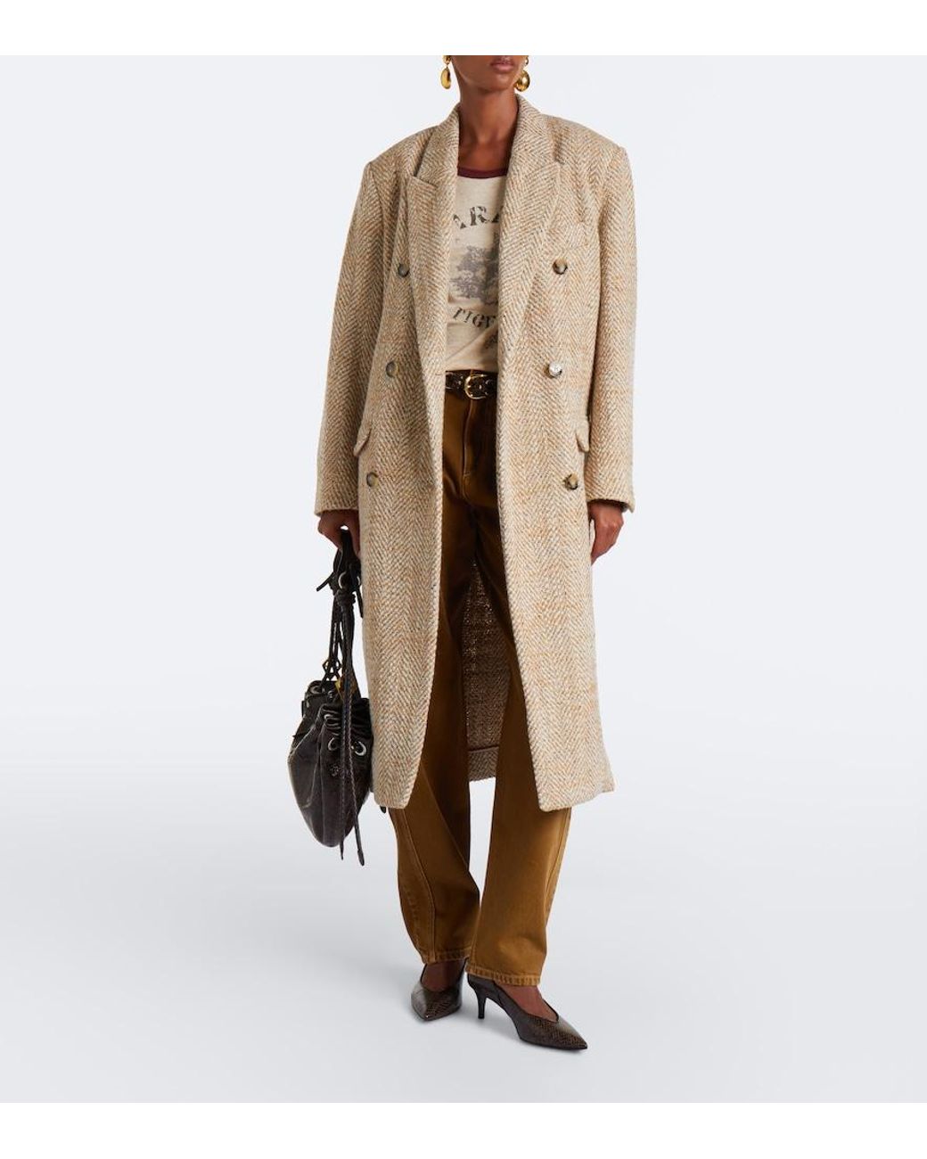 Isabel Marant Natural Pilda Herringbone Double-Breasted Coat