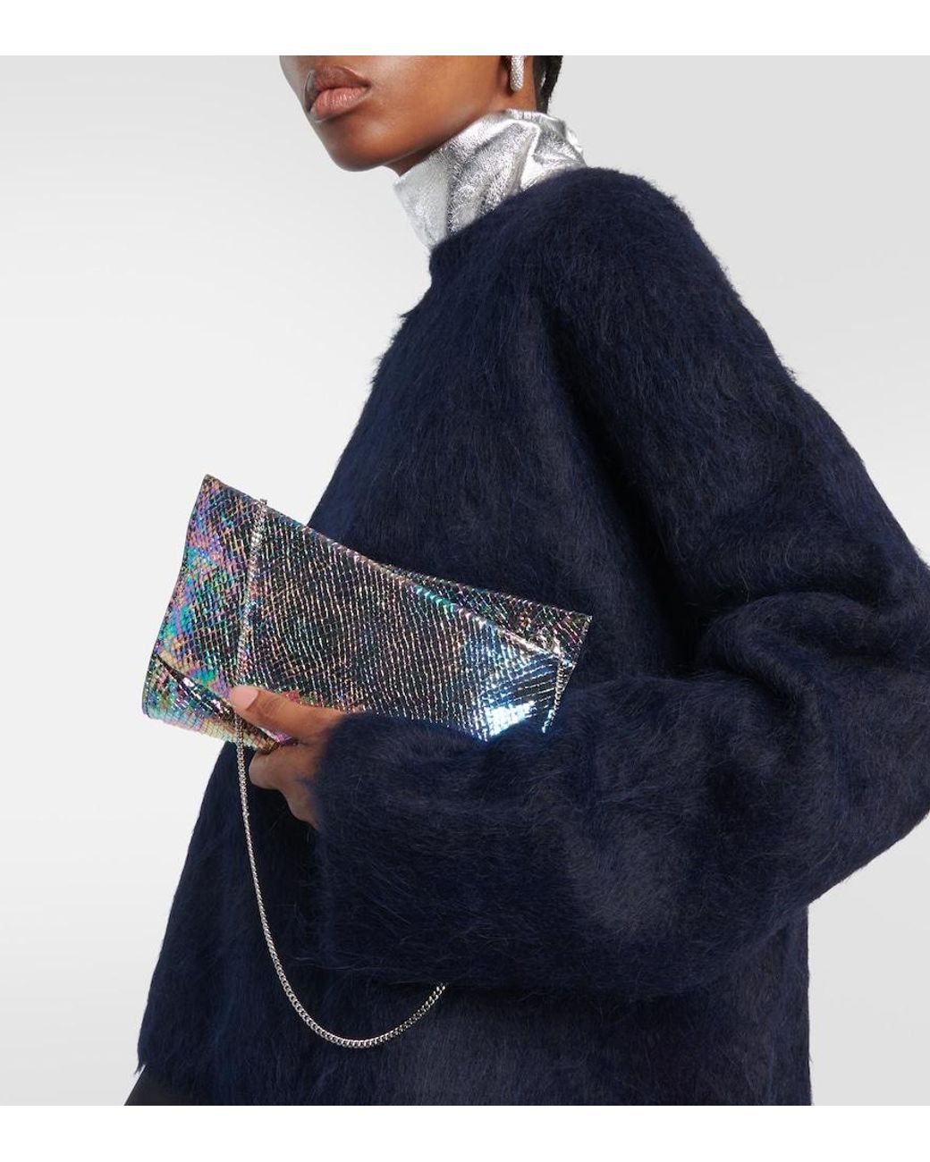 Christian Louboutin Blue Loubitwist Snake-Effect Leather Clutch